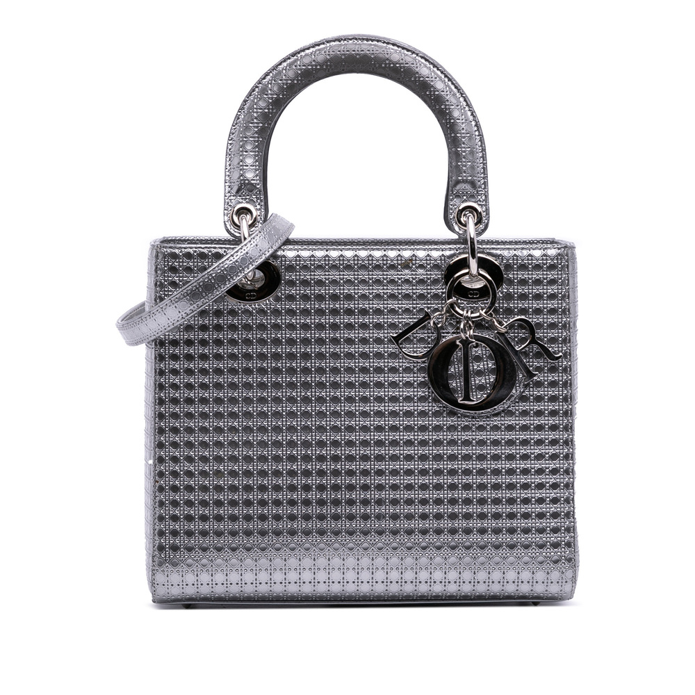 Pre-Loved Dior Medium Metallic Patent Microcannage Lady Dior